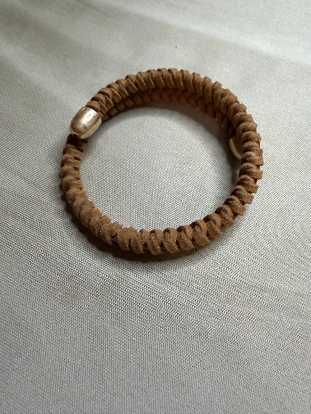 Braided Suede Stretch Bracelet in Tan with gold Caps